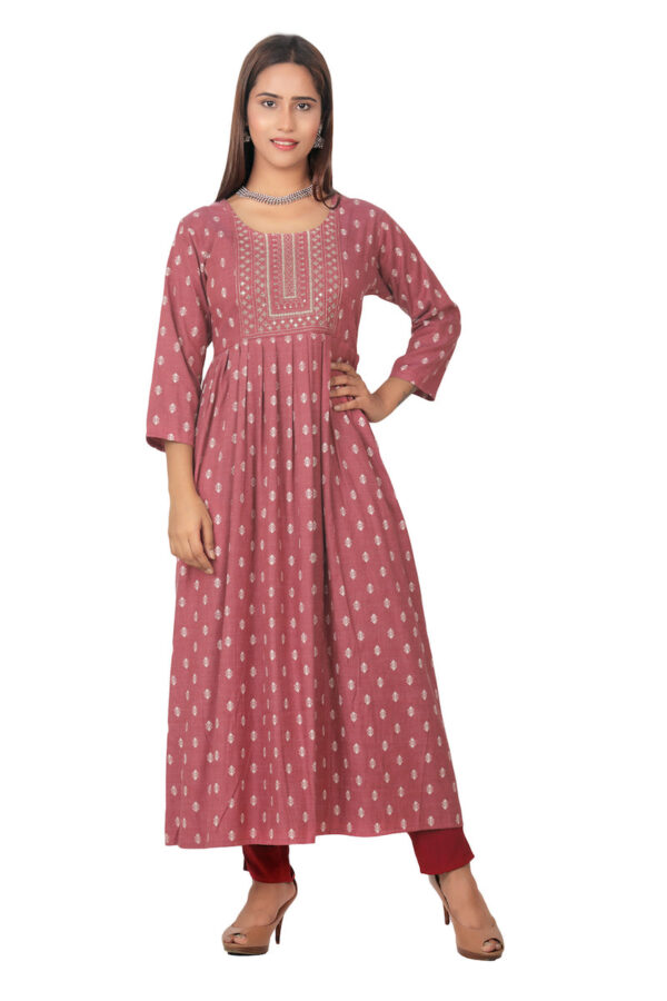 Long Pink Kurti With White Print