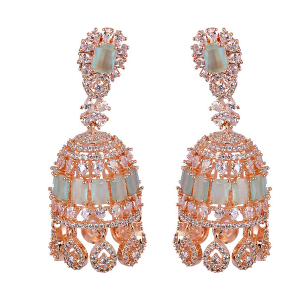 Rose Gold & Mint Green American Diamond Earrings - Image 4