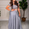 Silver Palazzo Pant Suit with Sequin Blouse - Image 2