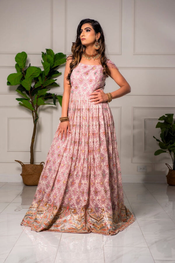 Light Mauve Pink Multi-Color Embroidered Anarkali - Image 5