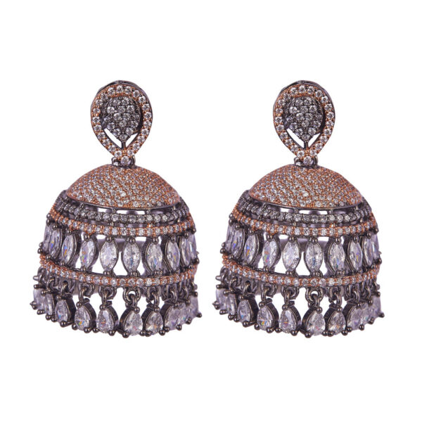 Oxidized and Rose Gold Stone American Diamond Earrings - Image 3