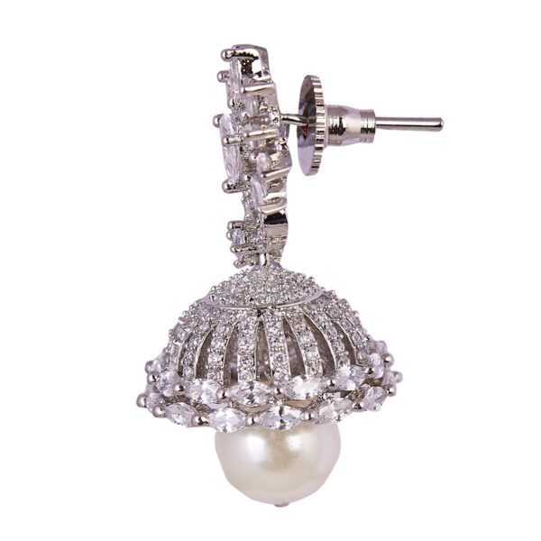 Silver American Diamond Earrings with Pearl - Image 2