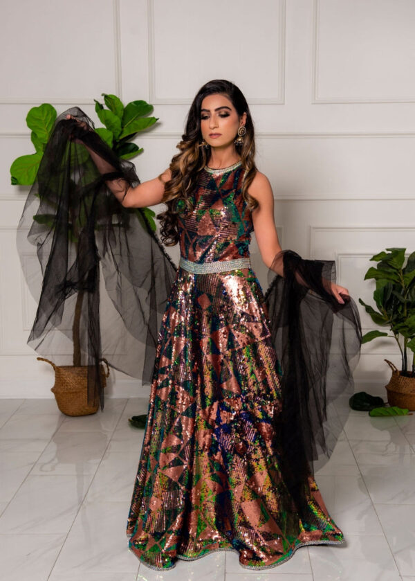 Mermaid Sequin Jumpsuit with Dupatta