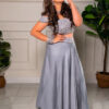 Silver Palazzo Pant Suit with Sequin Blouse