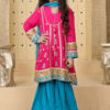 Hot Pink and Teal Girl's Gharara Pant Suit with Gold Work