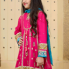 Hot Pink and Teal Girl's Gharara Pant Suit with Gold Work - Image 3