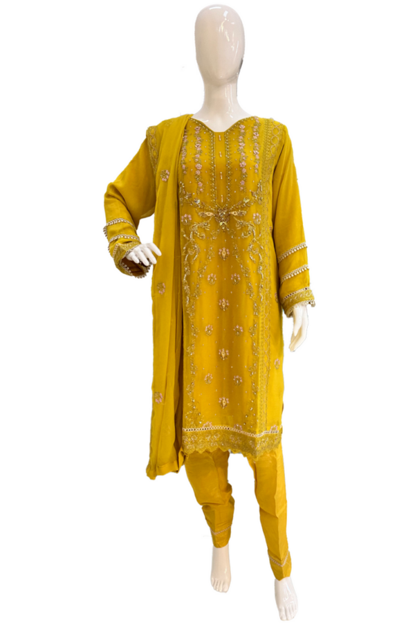 Mustered Yellow & Thread work ladies suit - Image 2