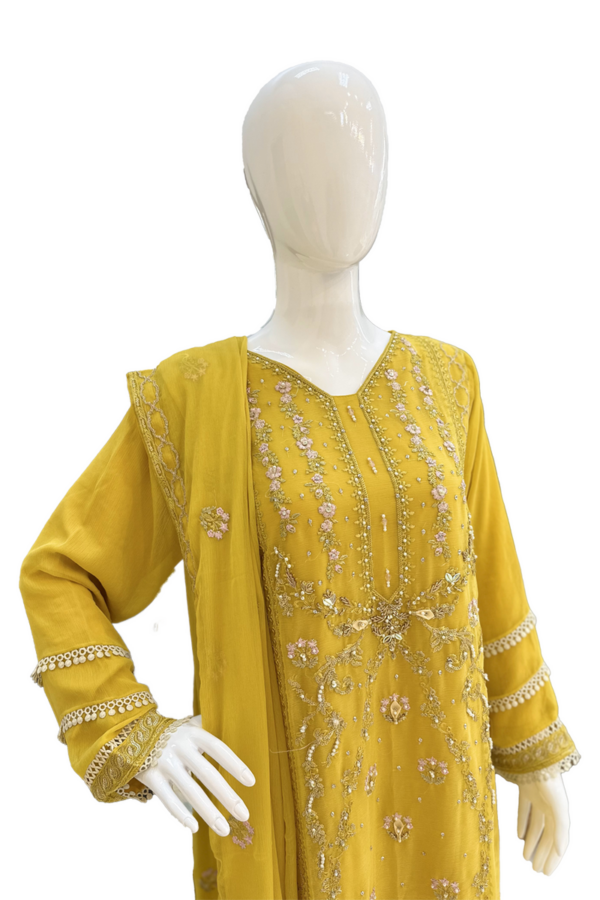 Mustered Yellow & Thread work ladies suit - Image 3