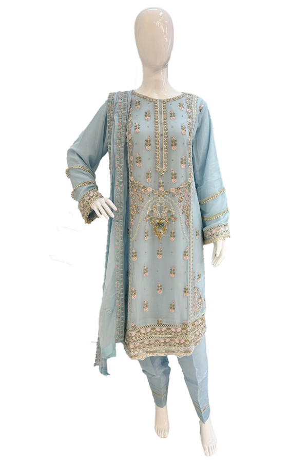 Blue thread work ladies suit