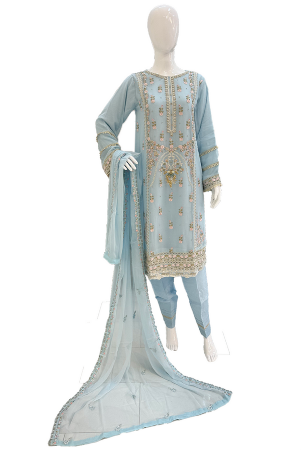 Blue thread work ladies suit - Image 5