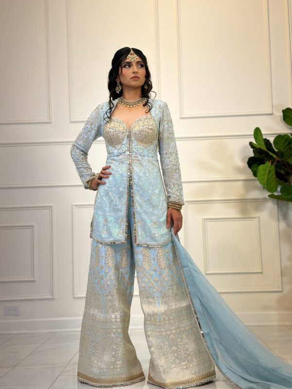 Banarsi Light Blue Plazzo Suit