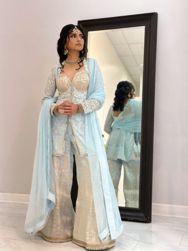 Banarsi Light Blue Plazzo Suit - Image 3