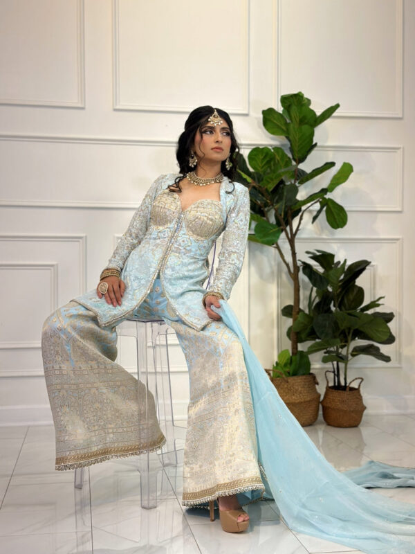 Banarsi Light Blue Plazzo Suit - Image 4