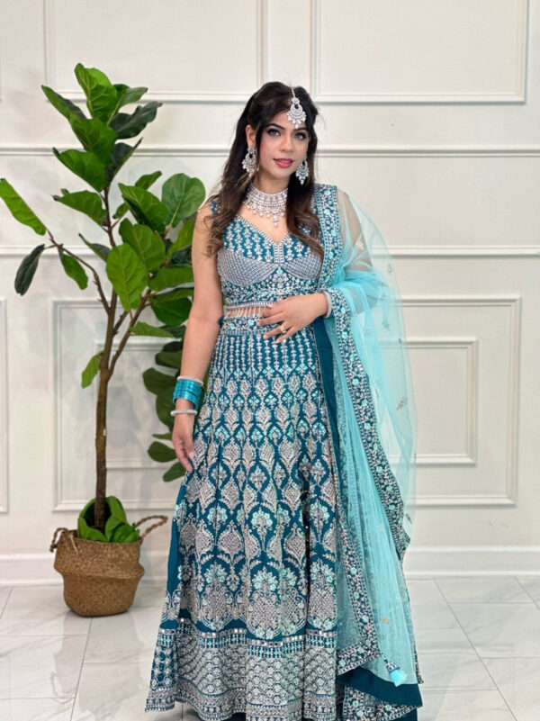 Teal Blue Lehenga Choli - Image 4