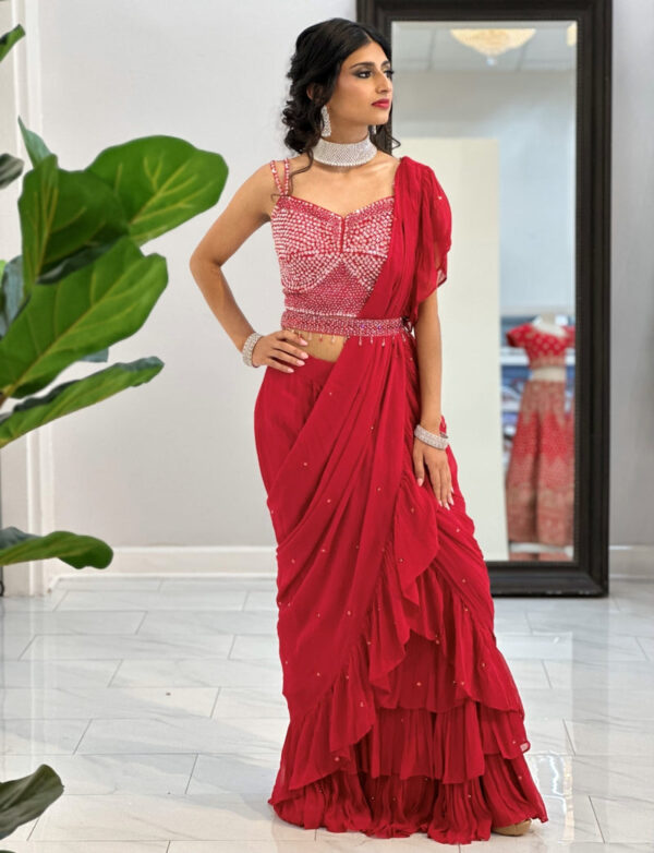 Hot Pink Sari with Heavy Sequin Blouse - Image 2