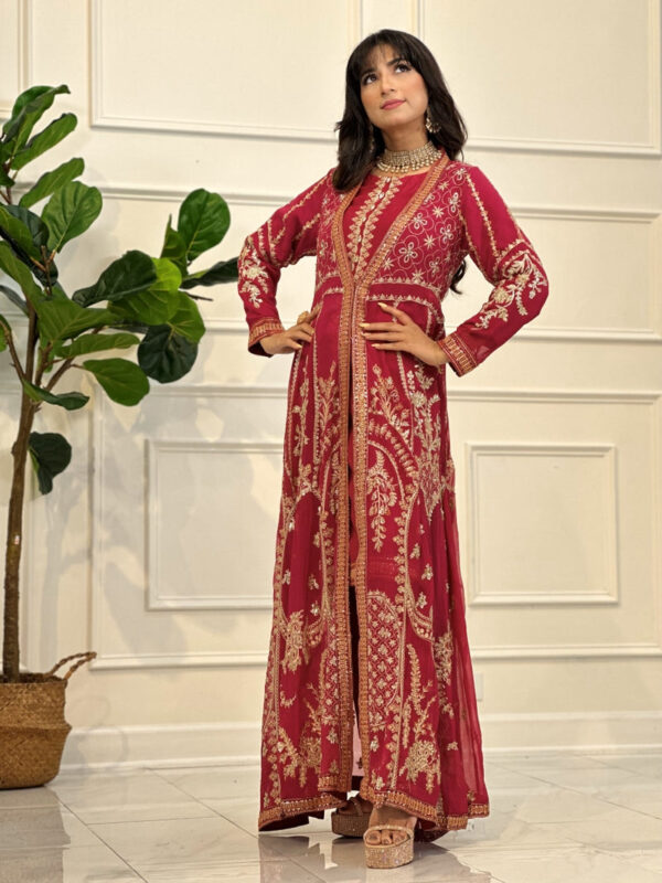 Hot Pink & Gold 3pc Luxury Pret Suit - Image 6