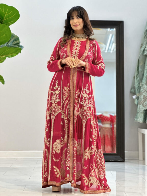 Hot Pink & Gold 3pc Luxury Pret Suit - Image 3