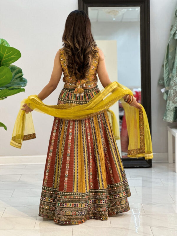 Mustard & Mirror Raw Silk Lehenga Choli with Net dupatta - Image 5