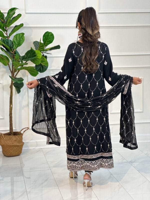 Black 3pc Luxury Suit with Gold, Silver and pink Embellishments - Image 5