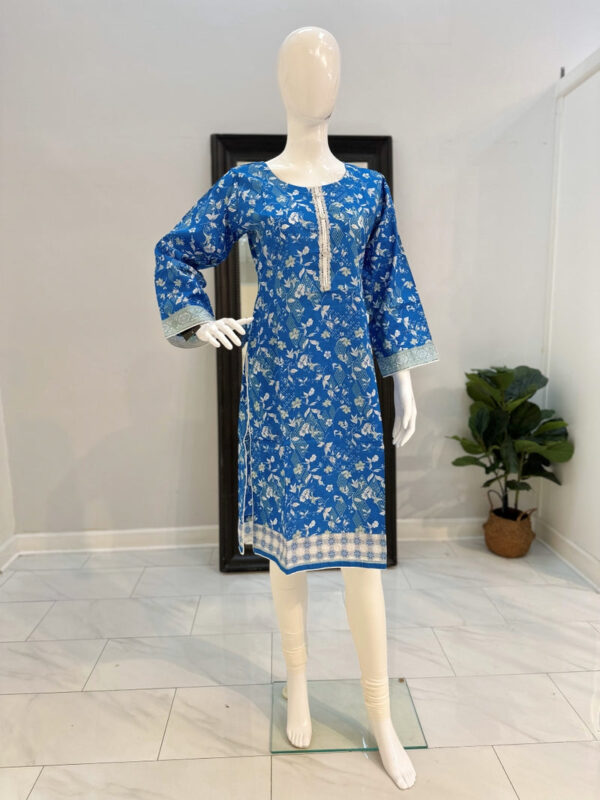 Blue Kurti with White digital print