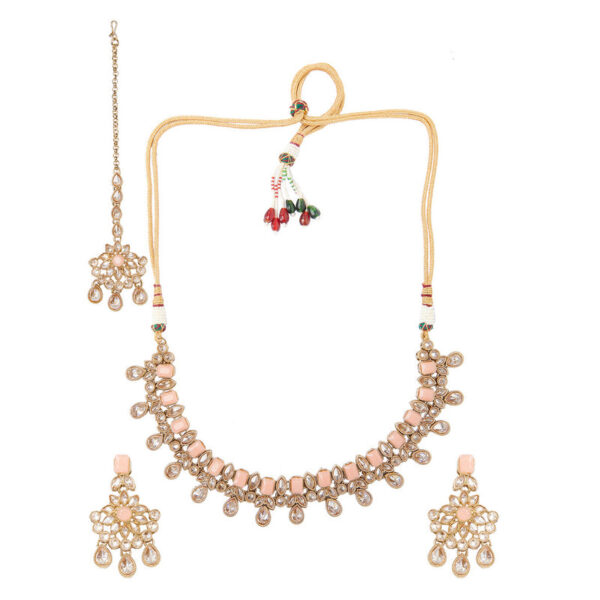 Champagne & Peach Polki Necklace Set - Image 2