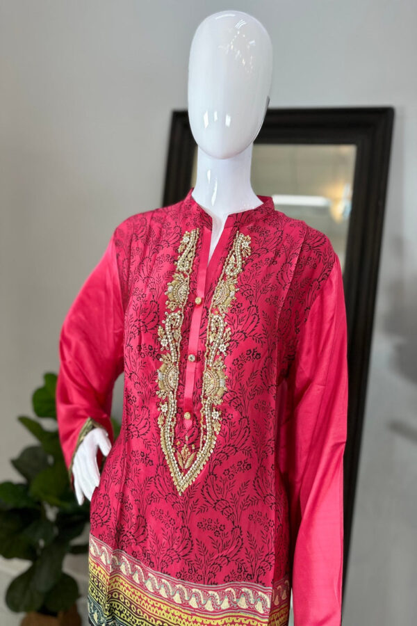 Pink Silk Digital Print Kurti - Image 2