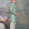Boys Summer Green Kurta And Pyjama Set in Flower Design - Image 3