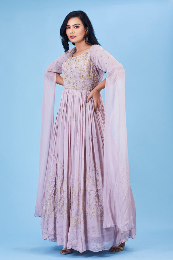 Lavender color Long Gown with Dupatta