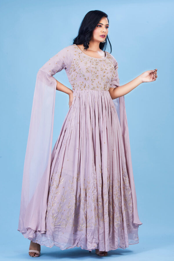 Lavender color Long Gown with Dupatta - Image 2