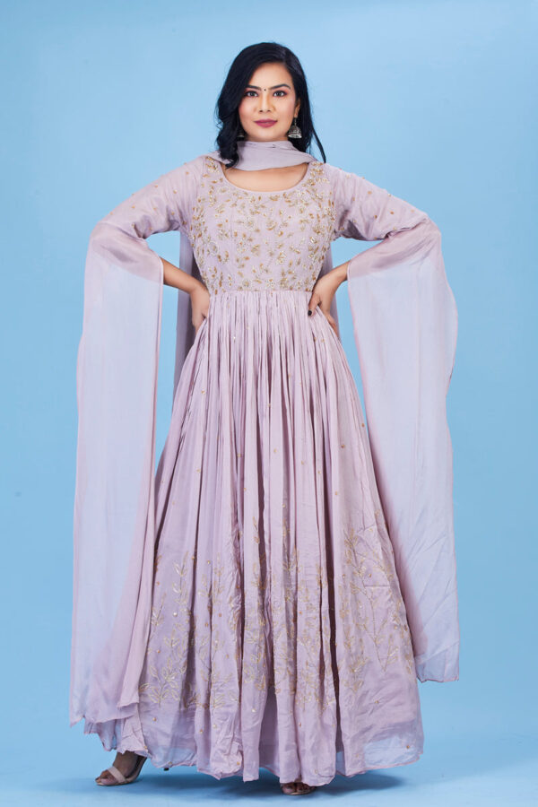 Lavender color Long Gown with Dupatta - Image 4