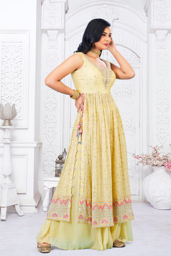 Long Yellow Mirror and Sequin top with Lehenga and Dupatta - Image 4