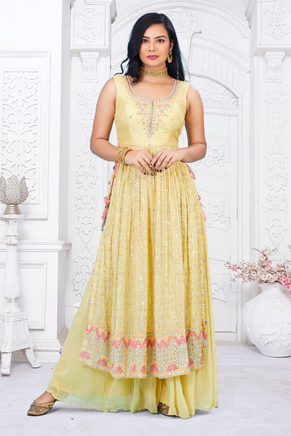 Long Yellow Mirror and Sequin top with Lehenga and Dupatta - Image 2