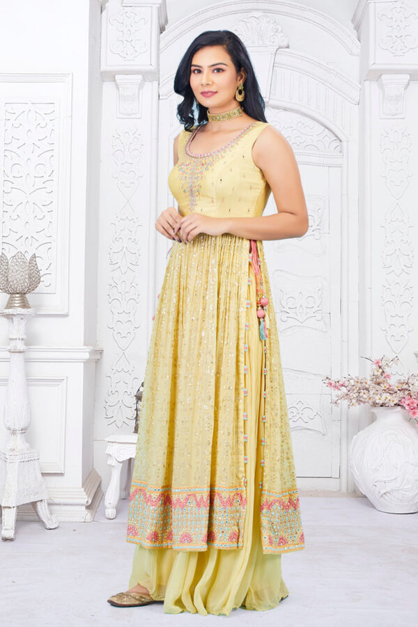 Long Yellow Mirror and Sequin top with Lehenga and Dupatta - Image 3