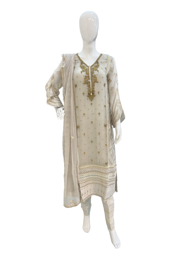 Light Grey & Gold work design Ladies Suit - Image 7