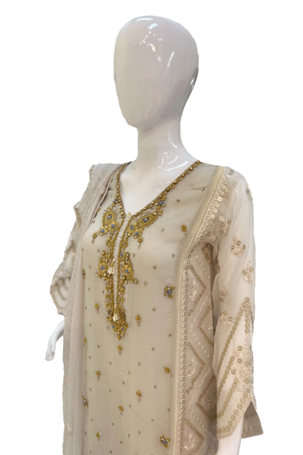 Light Grey & Gold work design Ladies Suit - Image 6