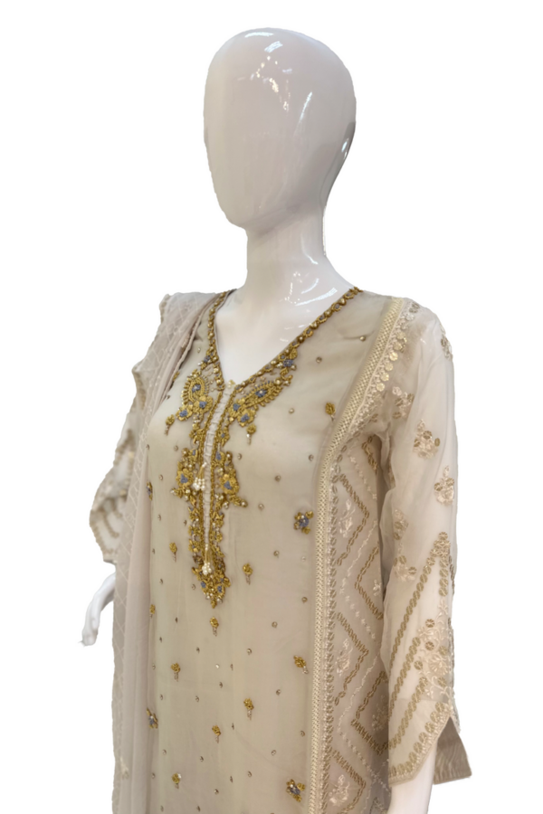 Light Grey & Gold work design Ladies Suit