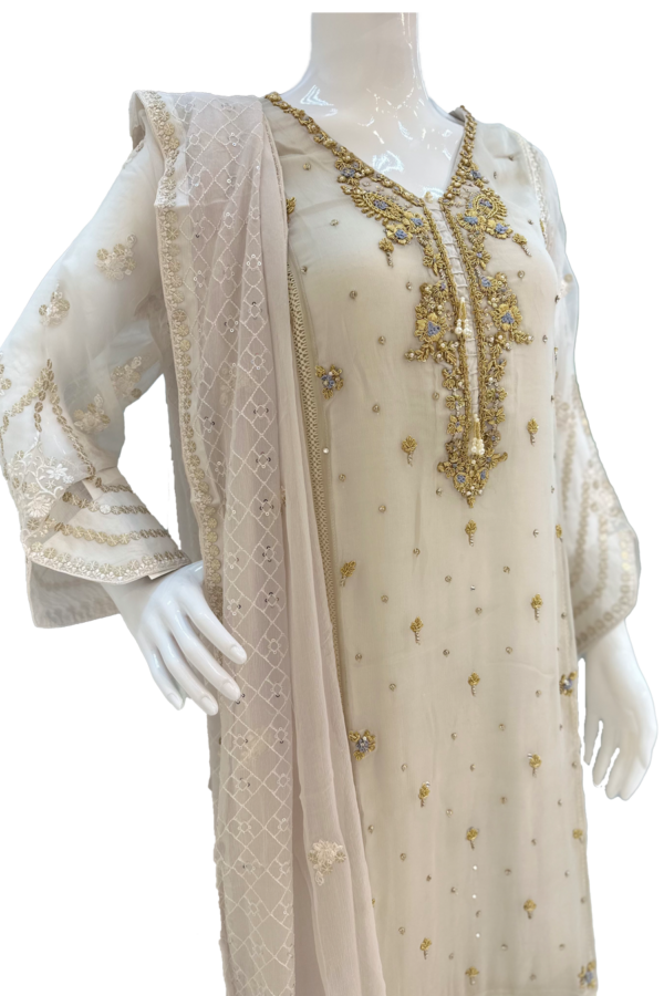 Light Grey & Gold work design Ladies Suit - Image 5