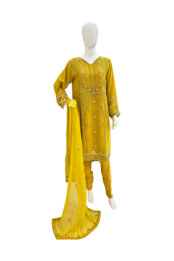 Mustered Yellow & Thread work ladies suit - Image 5