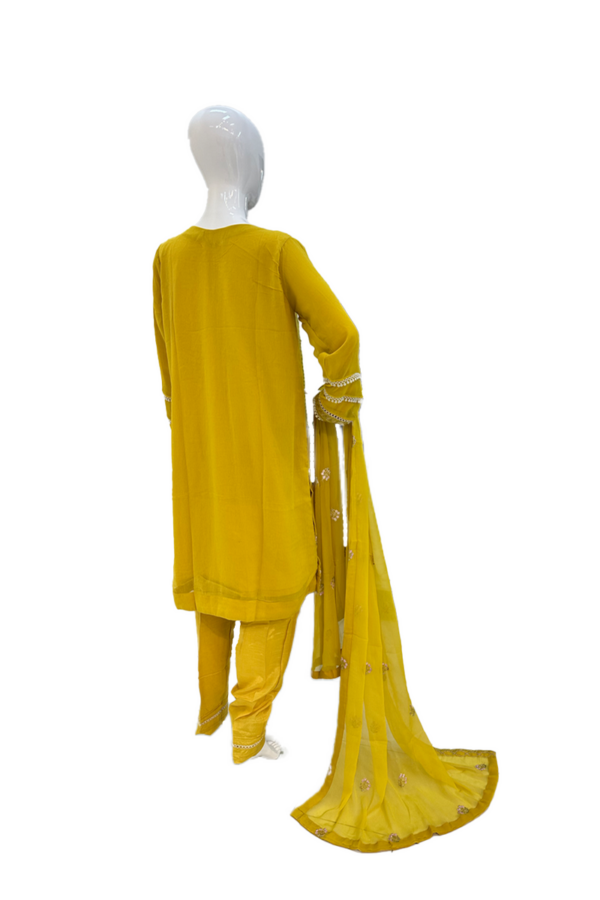 Mustered Yellow & Thread work ladies suit