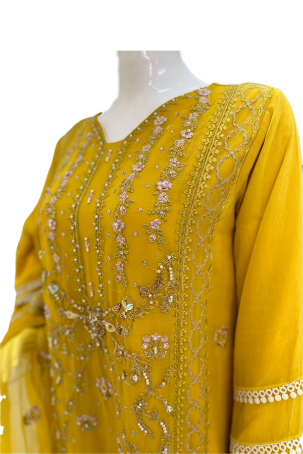 Mustered Yellow & Thread work ladies suit - Image 4