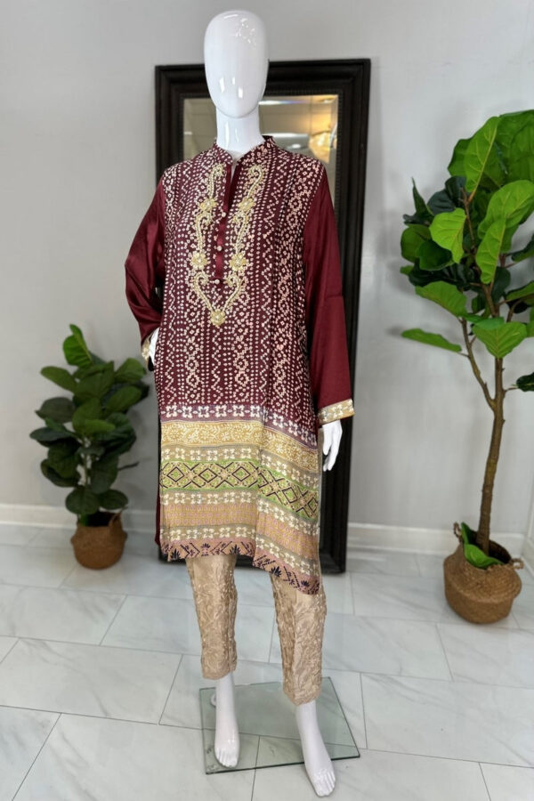 Brown Silk Digital Print Kurti