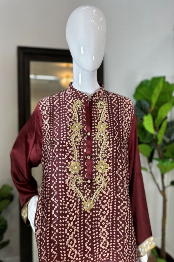 Brown Silk Digital Print Kurti - Image 2