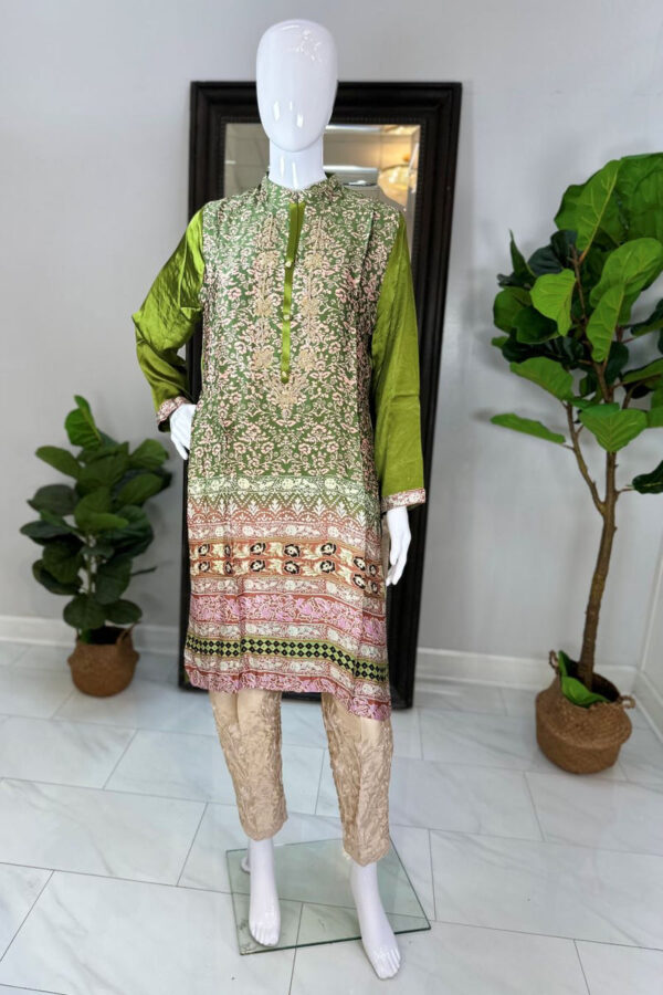 Light Green Silk Digital Print Kurti