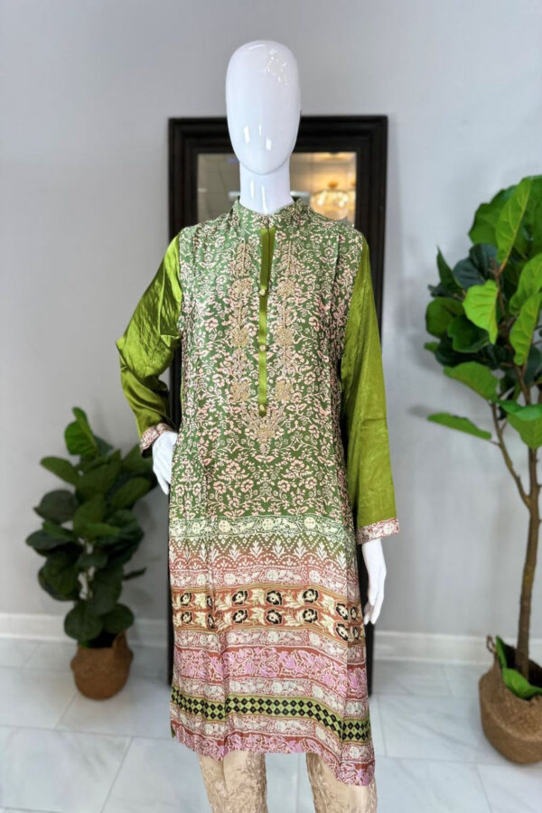 Light Green Silk Digital Print Kurti - Image 2