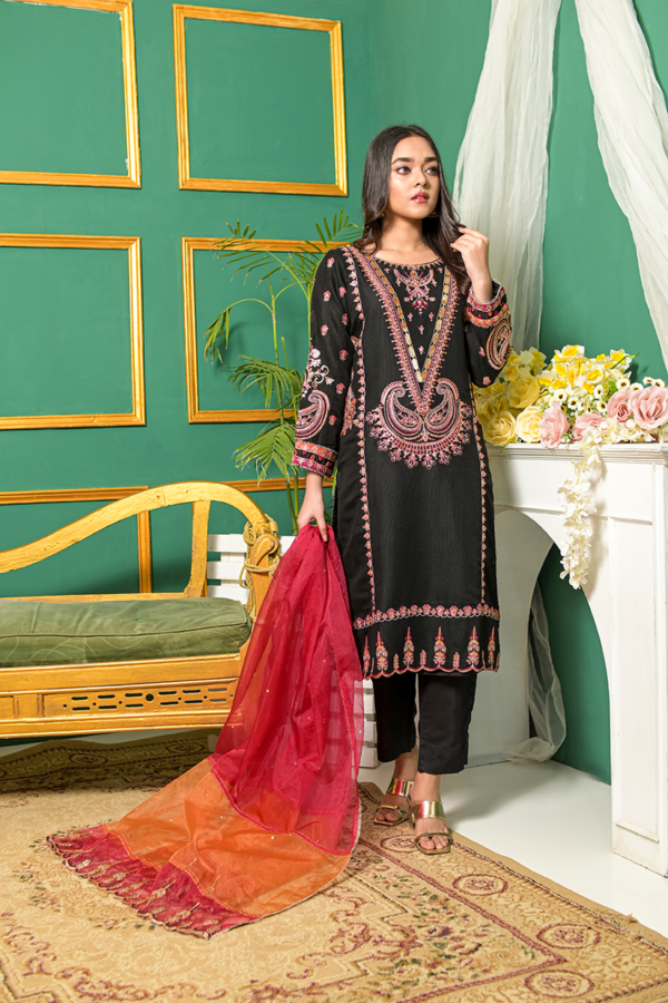 Black, Red & Gold Embroidery Formal Suit