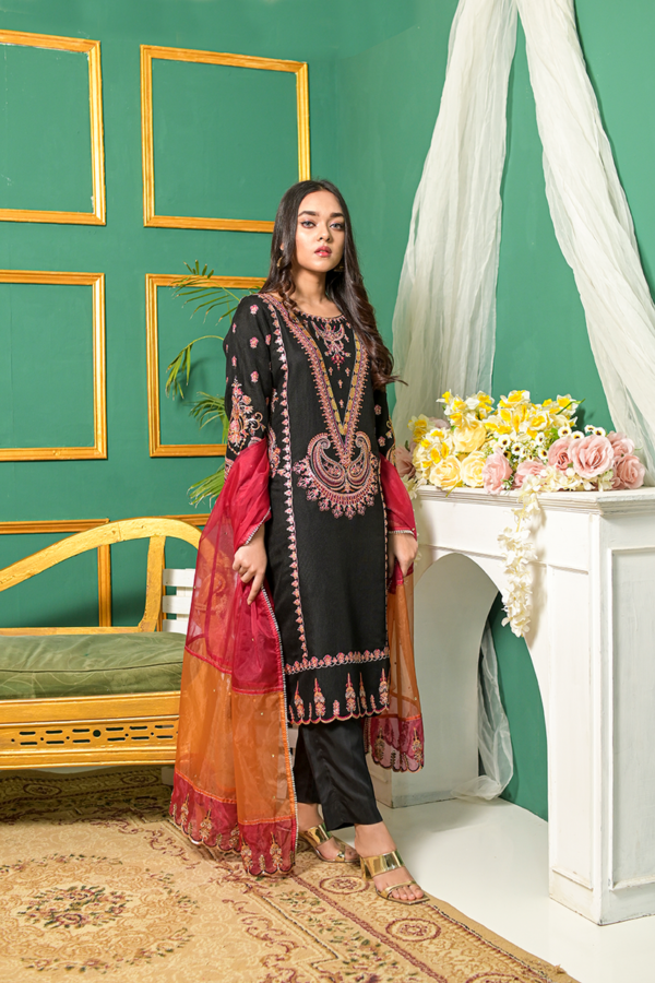 Black, Red & Gold Embroidery Formal Suit - Image 4