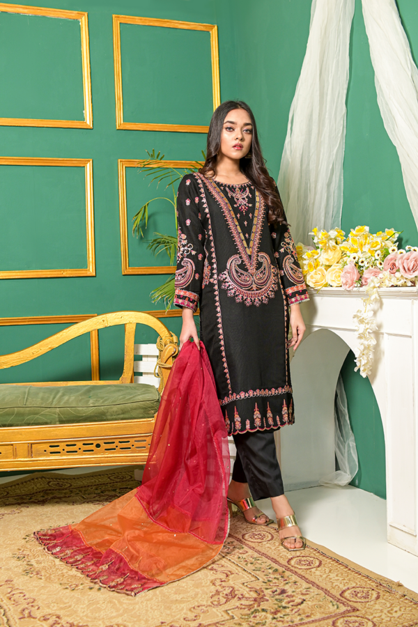 Black, Red & Gold Embroidery Formal Suit - Image 3