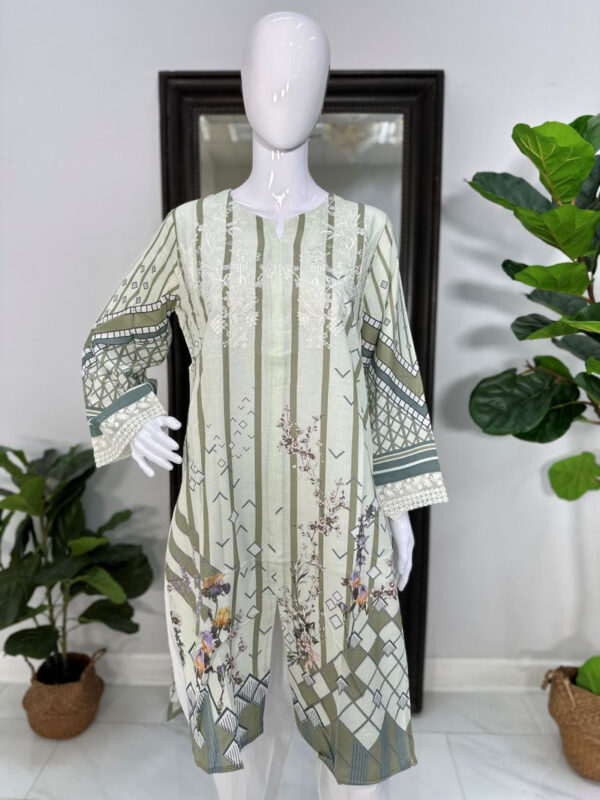 Mint Green Kurti with White Thread Work - Image 2