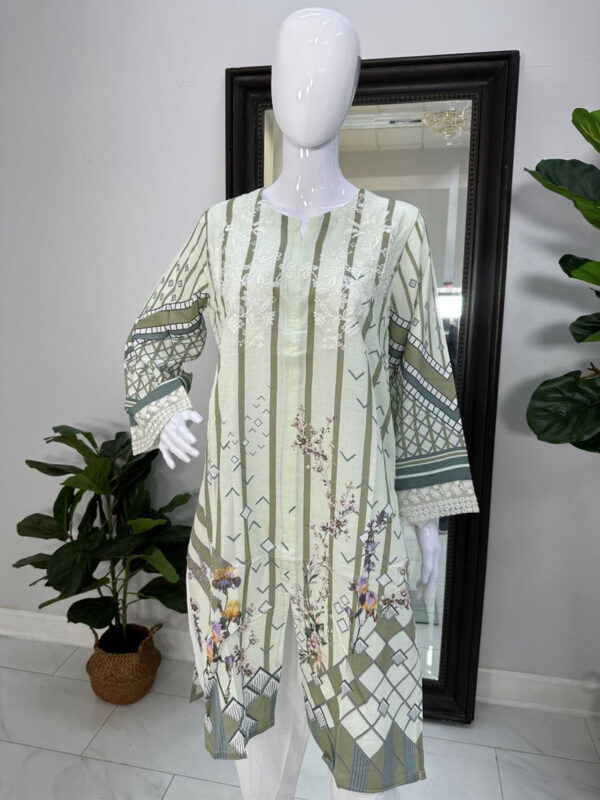 Mint Green Kurti with White Thread Work - Image 4