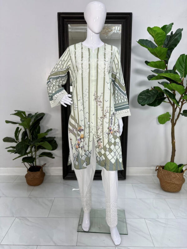 Mint Green Kurti with White Thread Work